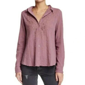 Free People Carter Dobby Long Sleeve Lacey Purple Button Down Shirt Size Small